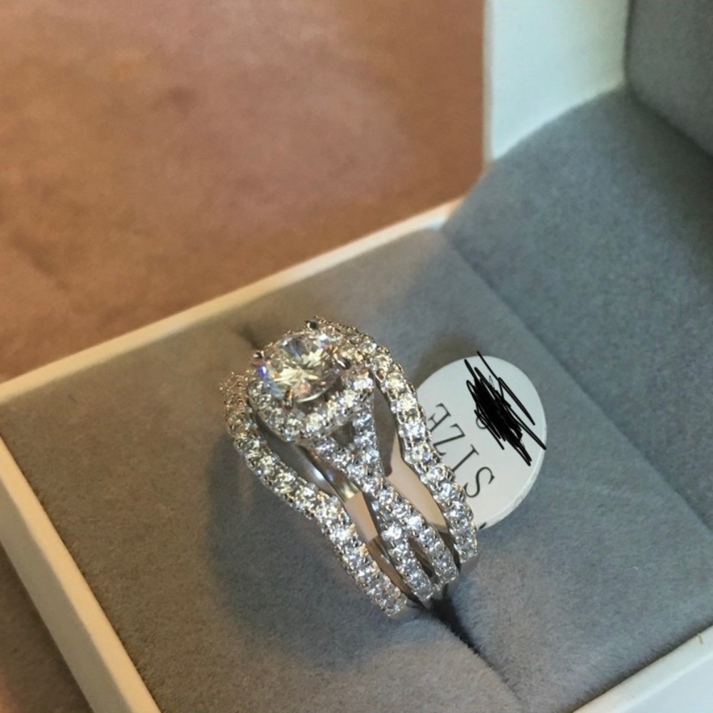 3 Piece White Sapphire Diamond Bridal Set